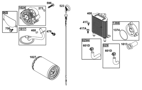 Lubrication Group Diagram and Parts List for 61E477-0015-J1 400000 - 699999 Briggs and Stratton Engine